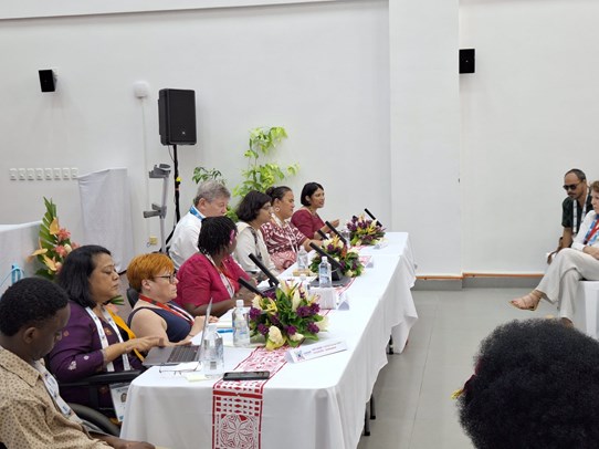 Priyanca Radhakrishnan speaking at a panel