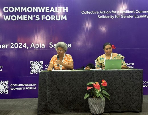 Hon. Lenora Qereqeretabua speaking at the Commonwealth Women's Forum